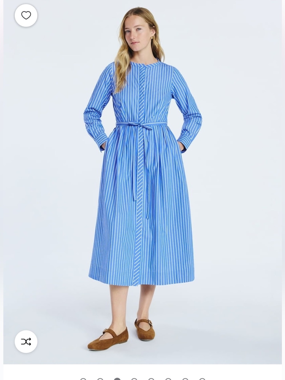 Free Assembly sz XS Blue Stripe Long-Sleeve Shirtdress Tie Waist preppy classic